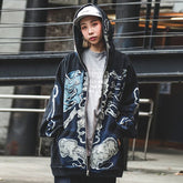 Hearujoy Cactus Jack Fashion Skull Skeleton Hoodie Zip Up Plush Hoodie Cardigan Kanye Oversized Zipper Hoodies Y2k Men Black Clothes